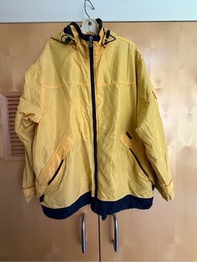 Yellow Hooded Windbreaker Jacket with Navy Trim